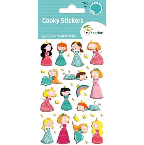 My Mandarine CY136Cpack - Packung mit 10 Bögen 3D Sticker Cooky - Aufkleber, 7,5x12cm, Prinzessin, 400 Stickers, 1 Pack von Maildor