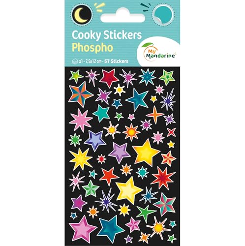 My Mandarine CY161Cpack - Packung mit 10 Bögen 3D Sticker Cooky Phospho - Aufkleber, 7,5x12cm, phosphoreszierend, Sterne, 570 Stickers, 1 Pack von Maildor