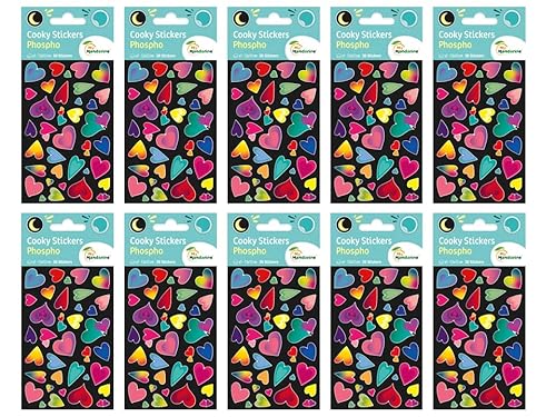 My Mandarine CY162Cpack - Packung mit 10 Bögen 3D Sticker Cooky Phospho - Aufkleber, 7,5x12cm, phosphoreszierend, Herzen, 360 Stickers, 1 Pack von Maildor