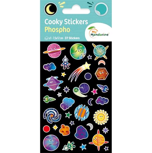 My Mandarine CY163Cpack - Packung mit 10 Bögen 3D Sticker Cooky Phospho - Aufkleber, 7,5x12cm, phosphoreszierend, Planeten, 370 Stickers, 1 Pack My Mandarine CY163Cpack - Packung mit 10 Bögen 3D Sticker Cooky Phospho - Aufkleber, 7,5x12cm, phosphoreszierend, Planeten, 370 Stickers, 1 Pack von Maildor