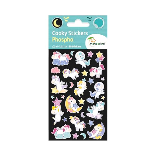My Mandarine CY164Cpack - Packung mit 10 Bögen 3D Sticker Cooky Phospho - Aufkleber, 7,5x12cm, phosphoreszierend, Einhörner, 300 Stickers, 1 Pack von Maildor