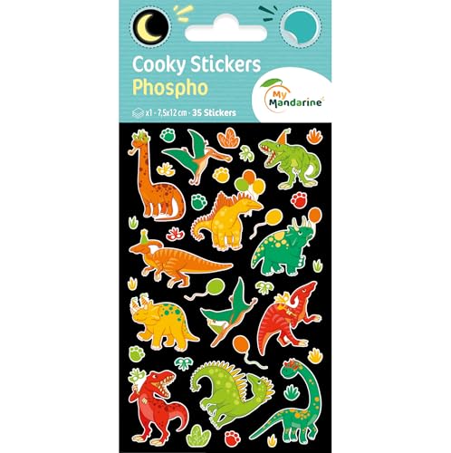 My Mandarine CY165Cpack - Packung mit 10 Bögen 3D Sticker Cooky Phospho - Aufkleber, 7,5x12cm, phosphoreszierend, Dino, 350 Stickers, 1 Pack von Maildor