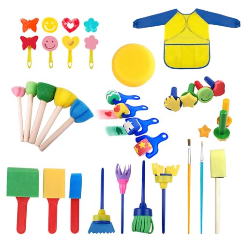 Mailfull 31 Stücke Schwamm Malerei Pinsel Set für Kinder DIY Malwerkzeuge Fingerfarben Kinder Ungiftig Schaumstoffpinsel mit Wasserdichte Schürze Mailfull 31 Stücke Schwamm Malerei Pinsel Set für Kinder DIY Malwerkzeuge Fingerfarben Kinder Ungiftig Schaumstoffpinsel mit Wasserdichte Schürze von Mailfull