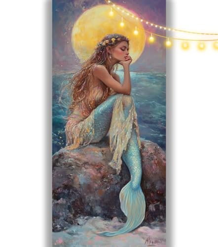 Diamond Painting Meerjungfrau Diamant Painting Bilder Mond Malen nach Zahlen Erwachsene,DIY 5D Diamond Painting Zubehör Mädchen Basteln Diamant Kunst Malerei Stickerei Set,Home Dekor 70 x 40 cm ll1024 von Mailielie