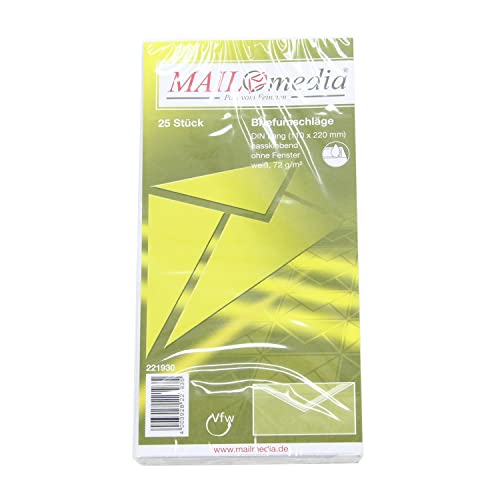 MAILmedia® Briefumschläge DIN lang (220x110 mm), ohne Fenster, gummiert, 72 g/qm, 25 Stück; Packungsinhalt: 25 Stück von Mailmedia