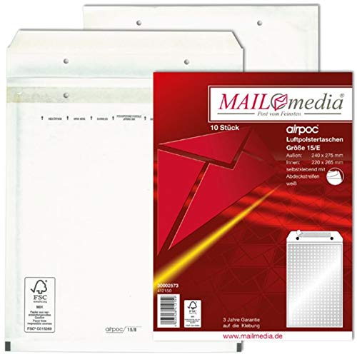 MAILmedia Luftpolster-Versandtaschen, Typ K20, weiß, 44 g, Menge 10 von Mailmedia