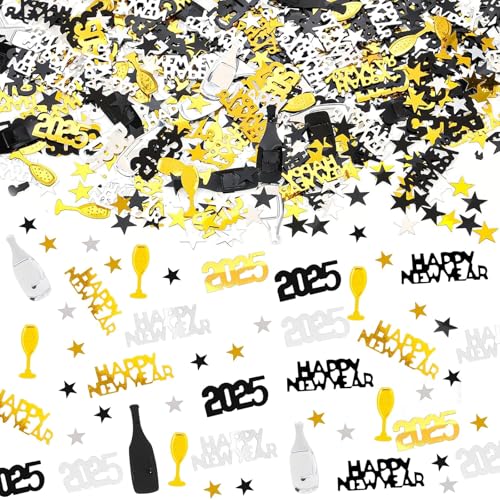 Mainiusi 1000 Stück Konfetti Silvester Deko 2025 - Glitzer Happy New Year Streudeko Tischdeko Gold Schwarz für Neujahr, Weihnachten von Mainiusi