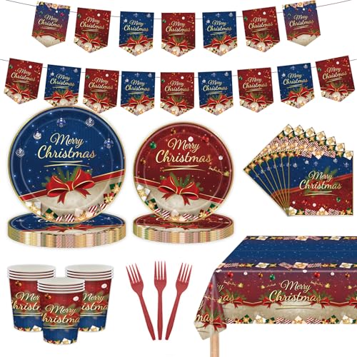 Mainiusi Partygeschirr Weihnachten Deko 86er, 16 Gäste Weihnachten Teller Set, Weihnachtstischdecke Party Geschirr, Weihnachten Dekoration Banner, Tischdecke, Pappteller, Servietten, Pappbecher (Blau) Mainiusi Partygeschirr Weihnachten Deko 86er, 16 Gäste Weihnachten Teller Set, Weihnachtstischdecke Party Geschirr, Weihnachten Dekoration Banner, Tischdecke, Pappteller, Servietten, Pappbecher (Blau) von Mainiusi