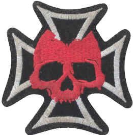 Aufnäher zum Aufbügeln, bestickt, Motiv Totenkopf, Kreuz mit Malta-Kreuz (Eisernes Kreuz) von Mainly Metal
