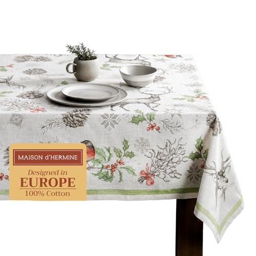 Maison d' Hermine Christmas Dew 100% Baumwolle Tischdecke für Küche | Abendessen | Tischplatte | Dekoration Parteien | Hochzeiten | Thanksgiving/Weihnachten (Rechteck, 140cm x 180cm) von Maison d' Hermine