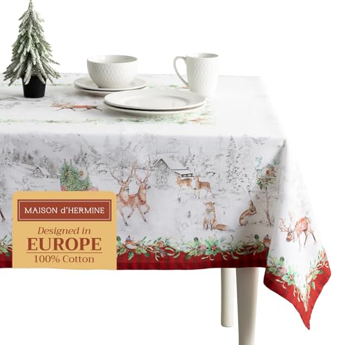 Maison d' Hermine Christmas Tradition 100% Baumwolle Tischdecke für Küche | Abendessen | Tischplatte | Dekoration Parteien | Hochzeiten | Thanksgiving/Weihnachten (140cm x 180cm) von Maison d' Hermine