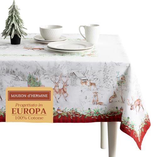 Maison d' Hermine Christmas Tradition 100% Baumwolle Tischdecke für Küche | Abendessen | Tischplatte | Dekoration Parteien | Hochzeiten | Thanksgiving/Weihnachten (140cm x 180cm) von Maison d' Hermine
