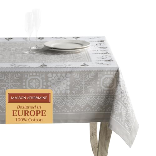 Maison d' Hermine Cozy Christmas 100% Baumwolle Tischdecke für Küche | Abendessen | Tischplatte | Dekoration Parteien | Hochzeiten | Thanksgiving/Weihnachten (Rechteck, 140cm x 180cm) von Maison d' Hermine