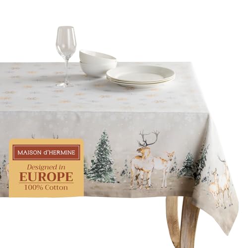 Maison d' Hermine Deer In The Woods 100% Baumwolle Tischdecke für Küche | Abendessen | Tischplatte | Dekoration Parteien | Hochzeiten | Thanksgiving/Weihnachten (Rechteck, 140cm x 180cm) von Maison d' Hermine