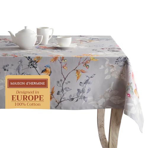 Maison d' Hermine Equinoxe(Grey) 100% Baumwolle Tischdecke für Küche | Abendessen | Tischplatte | Dekoration Parteien | Hochzeiten | Thanksgiving/Weihnachten (Rechteck, 140cm x 180cm) von Maison d' Hermine