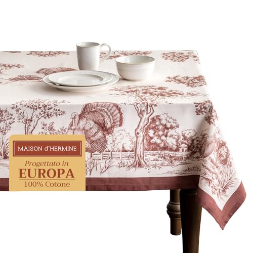 Maison d' Hermine Holy Jouy(Brown) 100% Baumwolle Tischdecke für Küche | Abendessen | Tischplatte | Dekoration Parteien | Hochzeiten | Thanksgiving/Weihnachten (Rechteck, 140cm x 180cm) von Maison d' Hermine