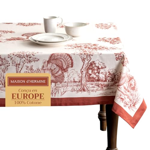 Maison d' Hermine Holy Jouy(Red) 100% Baumwolle Tischdecke für Küche | Abendessen | Tischplatte | Dekoration Parteien | Hochzeiten | Thanksgiving/Weihnachten (Rechteck, 160cm x 220cm) von Maison d' Hermine