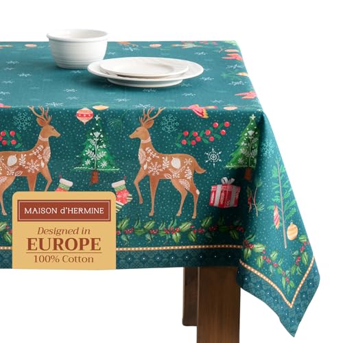 Maison d' Hermine Hygge Christmas 100% Baumwolle Tischdecke für Küche | Abendessen | Tischplatte | Dekoration Parteien | Hochzeiten | Erntedankfest/Weihnachten (140cm x 180cm) von Maison d' Hermine