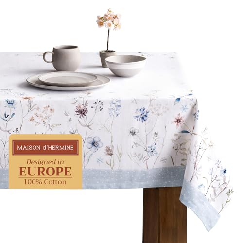 Maison d' Hermine Ice Floral 100% Baumwolle Tischdecke für Küche | Abendessen | Tischplatte | Dekoration Parteien | Hochzeiten | Thanksgiving/Weihnachten (160cm x 220cm) von Maison d' Hermine
