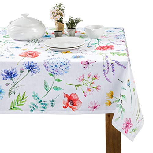 Maison d' Hermine Just Florals 100% Baumwolle Tischdecke für Küche | Abendessen | Tischplatte | Dekoration Parteien | Hochzeiten | Frühling/Sommer (Rechteck, 160 cm x 220 cm) von Maison d' Hermine