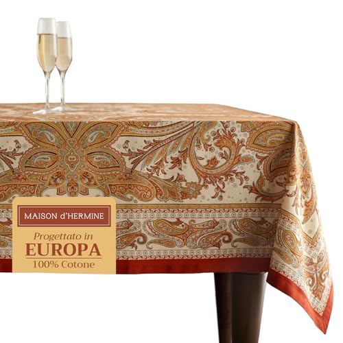 Maison d' Hermine Kashmir Paisley 100% Baumwolle Tischdecke für Küche | Abendessen | Tischplatte | Dekoration Parteien | Hochzeiten | Thanksgiving/Weihnachten (Rechteck, 140cm x 180cm) von Maison d' Hermine