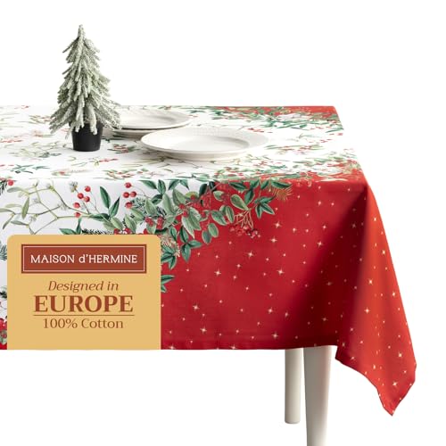 Maison d’Hermine Kollektion „Noel“ Tischdecke aus 100 % Baumwolle – Quadratische, dekorative Tischdecke (137 x 137 cm) – Waschbar, für Küche und Esszimmer im Landhausstil – Perfekt für Weihnachten von Maison d' Hermine