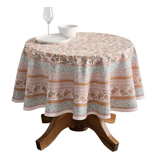 Maison d' Hermine Nila Tischdecke, rund, 100 % Baumwolle, wiederverwendbar, dekorativ, für den täglichen Gebrauch, für Esszimmer, Bauernhaus, Zuhause, Party, Festlich und Hochzeit, 160 cm von Maison d' Hermine