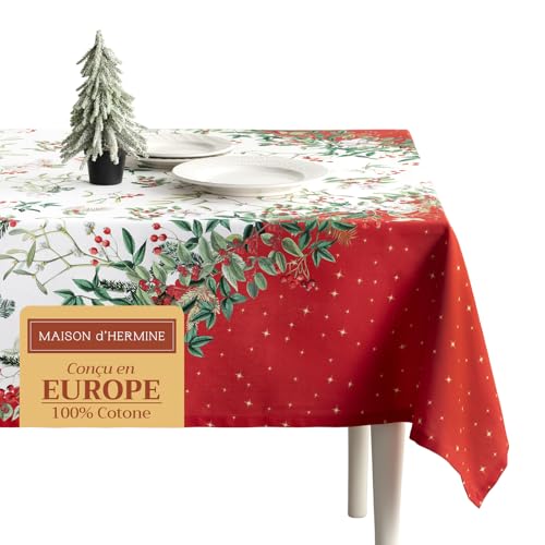 Maison d' Hermine Noel 100% Baumwolle Tischdecke für Küche | Abendessen | Tischplatte | Dekoration Parteien | Hochzeiten | Thanksgiving/Weihnachten (160cm x 220cm) von Maison d' Hermine