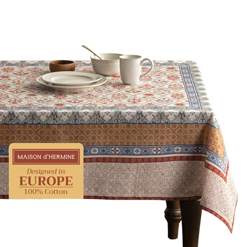 Maison d' Hermine Romane 100% Baumwolle Tischdecke für Küche | Abendessen | Tischplatte | Dekoration Parteien | Hochzeiten | Thanksgiving/Weihnachten (Rechteck, 140cm x 180cm) von Maison d' Hermine