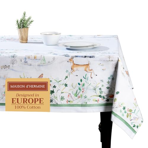 Maison d' Hermine Snowy World 100% Baumwolle Tischdecke für Küche | Abendessen | Tischplatte | Dekoration Parteien | Hochzeiten | Erntedankfest/Weihnachten (140cm x 180cm) von Maison d' Hermine