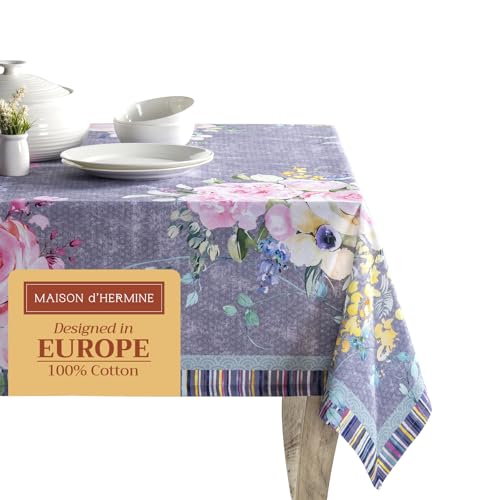 Maison d' Hermine Sweet Rose Lavendel Tischdecke aus 100 % Baumwolle für Küche, Esszimmer | Tischdekoration Partys Hochzeiten Frühling Sommer [üppige Lavendelrosen (quadratisch, 152,4 x cm) von Maison d' Hermine