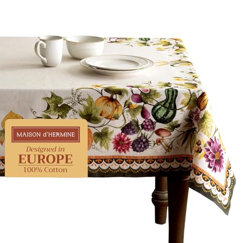 Maison d' Hermine Table Cover 60"x90" 100% Cotton Decorative Washable Rectangle Tabletop Tablecloths, Kitchen, Wedding, Pumpkin Garden - Cloudy Cream - Thanksgiving/Christmas von Maison d' Hermine
