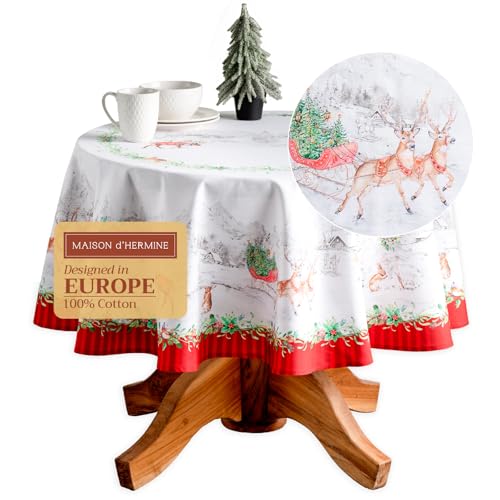 Maison d' Hermine Tablecloth 100% Cotton Table Cover Decorative Washable Round Tablecloths, Kitchen, Dining & Camping, Christmas Tradition - Thanksgiving/Christmas (69" Diameter) von Maison d' Hermine