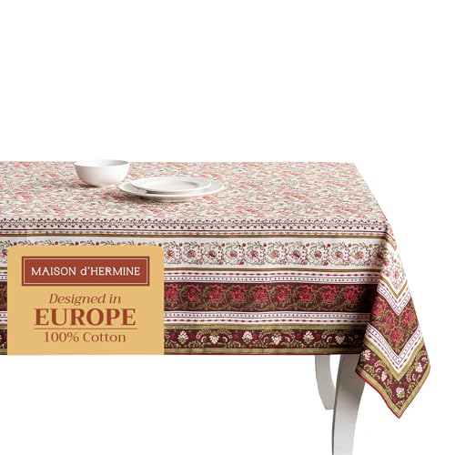 Maison d'Hermine Tablecloths, 100% Cotton, 160cm x 220cm, Dekorative quadratische Ostertischdecke, Waschbare Tischdecke für Feiertagsessen, Hochzeit, Reveillon AU Jardin - Thanksgiving/Weihnachten von Maison d' Hermine