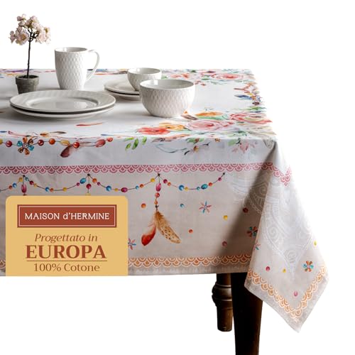 Maison d' Hermine Tischdecke, 100% Baumwolle, 140cm x 180cm dekorative Tischdecke, waschbar, quadratisch, Ostertischdecken für Essen, Buffetpartys und Hochzeiten, Ibiza - Beige – Frühling/Sommer von Maison d' Hermine