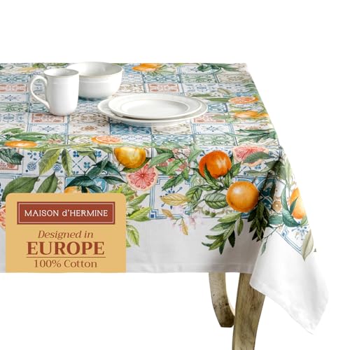 Maison d' Hermine Tischdecke, 100% Baumwolle, 160cm x 220cm dekorative Tischdecke, waschbar, quadratisch, Ostertischdecken für Essen, Hochzeit, Bankett, Buffet, Agrume – Frühling/Sommer von Maison d' Hermine