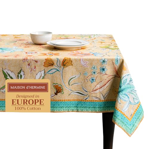 Maison d' Hermine Tischdecke, 100 % Baumwolle, dekorativ, waschbar, quadratisch, Tischdecke für Esszimmer, Küche, Partys und Camping, luxuriöses Loft Pfirsich – Frühling/Sommer von Maison d' Hermine