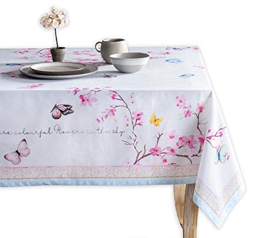 Maison d' Hermine Tischdecke, 100% Baumwolle, dekorative, waschbare, quadratische Ostertischdecke für Küche, Essen, Buffetpartys und Camping, Blossoms In Spring – Frühling/Sommer (160cm x 220cm) von Maison d' Hermine