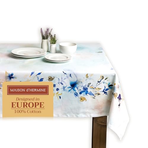 Maison d' Hermine Tischdecke, 100% Baumwolle, dekorative, waschbare, quadratische Ostertischdecke für Küche, Essen, Buffetpartys und Camping, Lazy Summer Days – Frühling/Sommer (160cm x 220cm) von Maison d' Hermine
