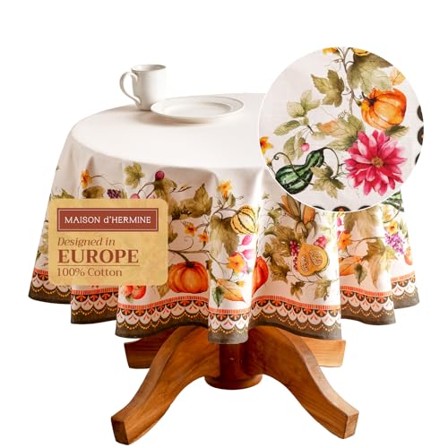 Maison d' Hermine Tischdecke, 100 % Baumwolle, rund, dekorativ, 160 cm Durchmesser, Tischdecke für Esszimmer, Haus und Party, Thanksgiving, Weihnachten, Kürbisgarten, Cloudy Cream Kollektion Maison d' Hermine Tischdecke, 100 % Baumwolle, rund, dekorativ, 160 cm Durchmesser, Tischdecke für Esszimmer, Haus und Party, Thanksgiving, Weihnachten, Kürbisgarten, Cloudy Cream Kollektion von Maison d' Hermine