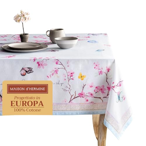Maison d' Hermine Tischdecke, 100% Baumwolle 140cm x 180cm waschbare, quadratische Tischdecke, dekorative Oster-Tischdecke für Essen, Buffetpartys und Camping, Blossoms In Spring – Frühling/Sommer von Maison d' Hermine
