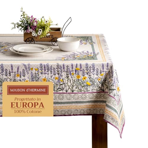 Maison d' Hermine Tischdecke, 100% Baumwolle 140cm x 180cm waschbare, quadratische Tischdecke, dekorative Oster-Tischdecke für Essen, Buffetpartys und Camping, Fanny Lavender – Frühling/Sommer von Maison d' Hermine