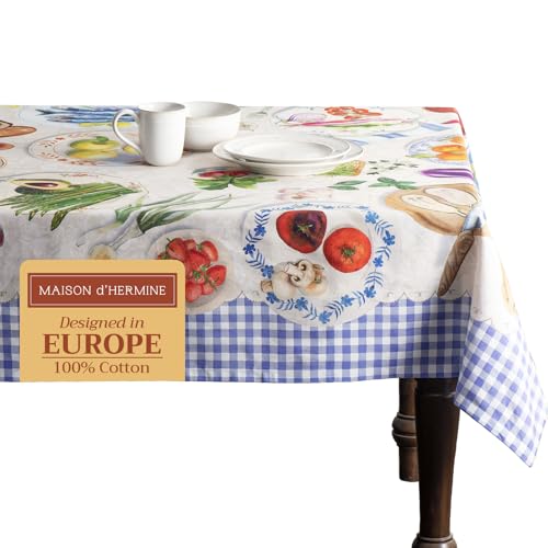 Maison d' Hermine Tischdecke, 100% Baumwolle 140cm x 180cm Waschbare, Quadratische, Dekorative Oster-Tischdecke für Essen, Buffetpartys und Camping, Gourmand - Frühling/Sommer von Maison d' Hermine