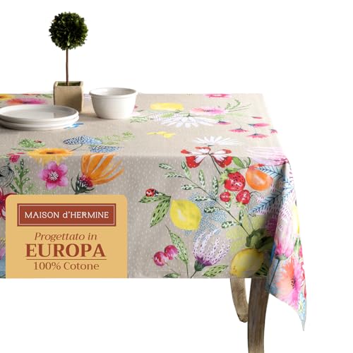 Maison d' Hermine Tischdecke, 100% Baumwolle 140cm x 180cm waschbare, quadratische Tischdecke, dekorative Oster-Tischdecke für Essen, Buffetpartys und Camping, Jardin D'Ete - Fog – Frühling/Sommer von Maison d' Hermine