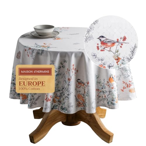 Maison d' Hermine Tischdecke, runder Tisch, 100 % Baumwolle, wiederverwendbar, dekorativ, für den täglichen Gebrauch, für Esszimmer, Bauernhaus, Zuhause, Party, Festlich und Hochzeit, weißlicher Maison d' Hermine Tischdecke, runder Tisch, 100 % Baumwolle, wiederverwendbar, dekorativ, für den täglichen Gebrauch, für Esszimmer, Bauernhaus, Zuhause, Party, Festlich und Hochzeit, weißlicher von Maison d' Hermine