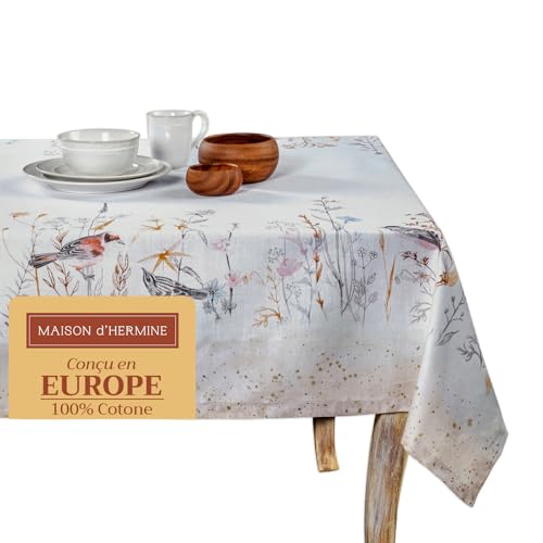 Maison d' Hermine Tischdecke 100% Baumwolle 160 cm x 220 cm Dekorative Tischdecke Waschbar Quadratische Ostertischdecken für Essen Hochzeit Buffet Wiesenblumen – Beige – Frühling/Sommer von Maison d' Hermine