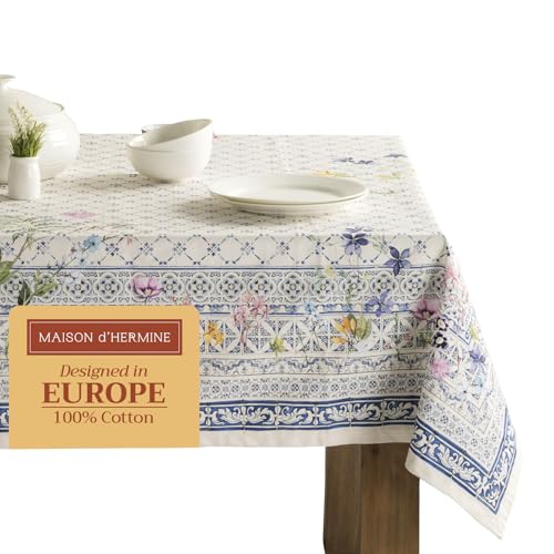 Maison d' Hermine Tischdecke 140cm x 180cm 100% Baumwolle, dekorative, waschbare, quadratische Tischplatte, Ostertischdecken für Küche, Hochzeit, Restaurant, Faience – Frühling/Sommer von Maison d' Hermine