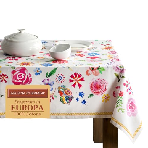 Maison d' Hermine Tischdecke 140cm x 180cm 100% Baumwolle, dekorative, waschbare, quadratische Tischplatte, Ostertischdecken für Küche, Hochzeit, Restaurant, Happy Florals - Sweety – Frühling/Sommer Maison d' Hermine Tischdecke 140cm x 180cm 100% Baumwolle, dekorative, waschbare, quadratische Tischplatte, Ostertischdecken für Küche, Hochzeit, Restaurant, Happy Florals - Sweety – Frühling/Sommer von Maison d' Hermine
