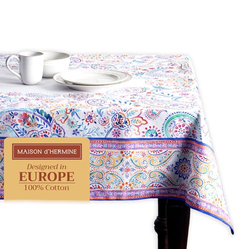 Maison d' Hermine Tischdecke 160cm x 220cm 100% Baumwolle, dekorative, waschbare, quadratische Tischplatte, Ostertischdecken für Küche, Hochzeit, Restaurant, Indian Floral – Frühling/Sommer von Maison d' Hermine