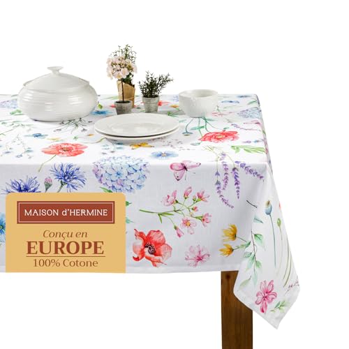 Maison d' Hermine Tischdecke 160cm x 220cm 100% Baumwolle, dekorative, waschbare, quadratische Tischplatte, Ostertischdecken für Küche, Hochzeit, Restaurant, Just Floral – Frühling/Sommer von Maison d' Hermine